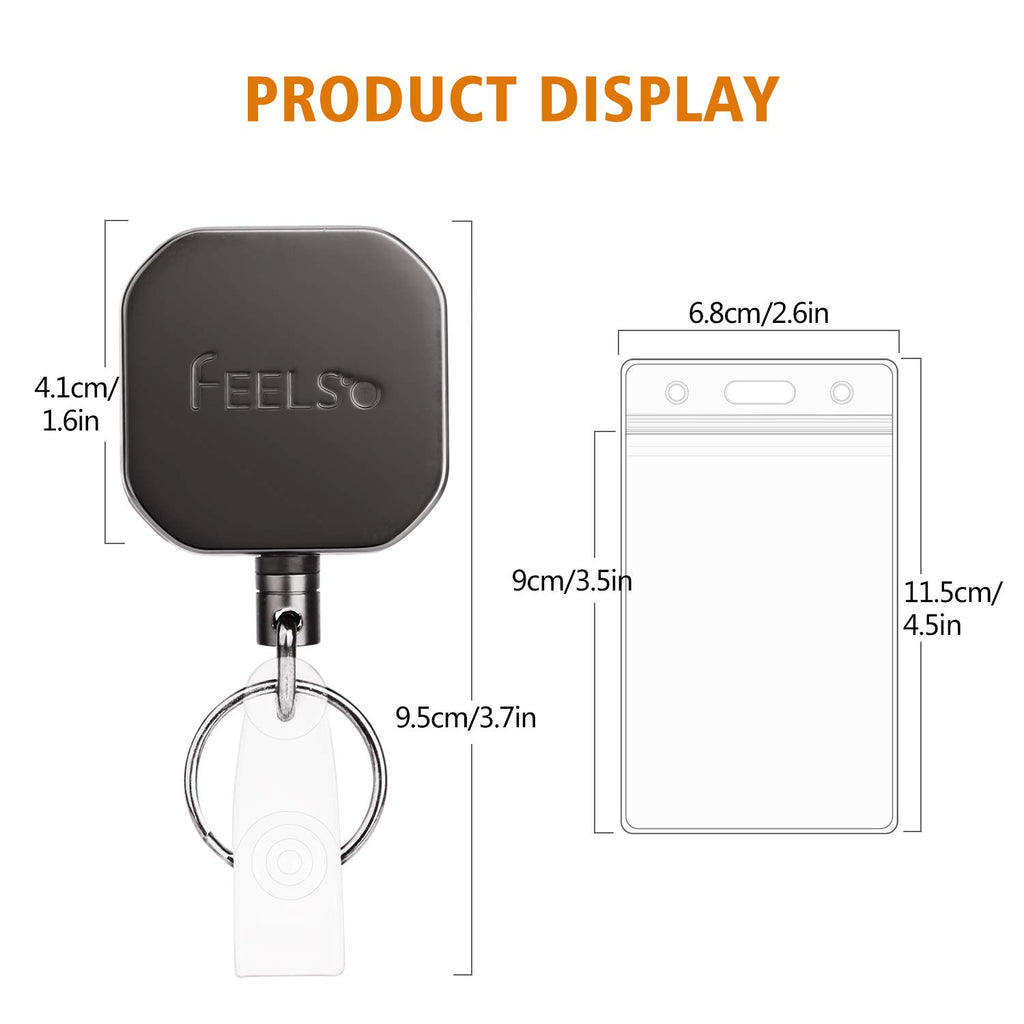 FEELSO Badge Holder Reel Retractable, 2 Pack Metal Heavy Duty Badge Holder