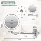Buy now Rechargeable Wall Mounted Lighted Makeup Vanity Mirror 8 inch 1X/10X Magnifying Bathroom Mirror with 3 Color Lights, Double Sided with Dimmable LED Lights, Extended Arm 360Â° Swivel Extension Mirror at indiglob india