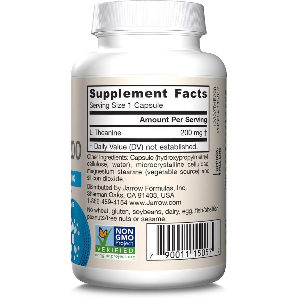 Jarrow Formulas Extra Strength L Theanine 200mg Dietary Supplement that Promotes Relaxation, Supplement for Relaxation Support, 60 Veggie Capsules, 60 Day Supply (Pack of 2)