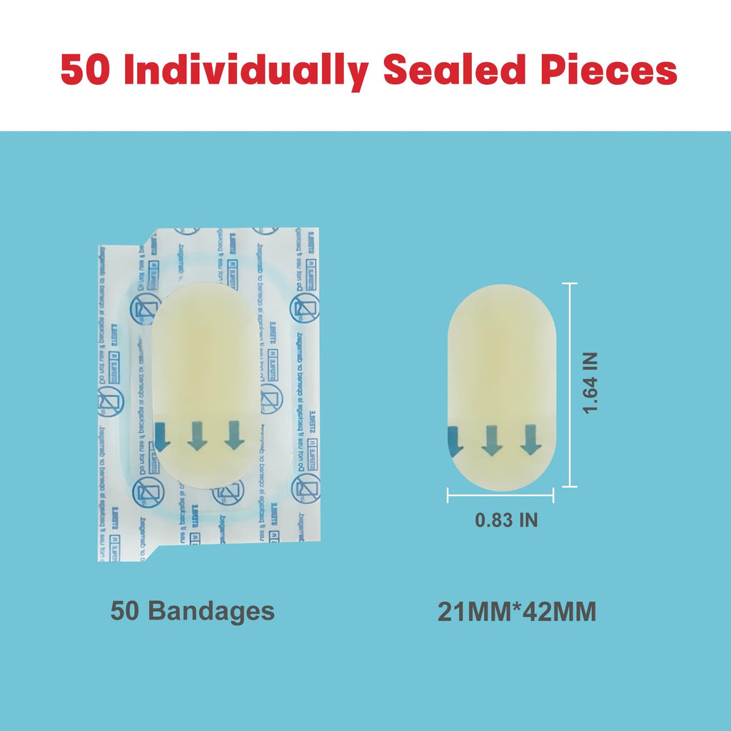 Dodanros Advanced Fast Healing Hydrocolloid Gel Bandages, Adhesive Wound Care Pads, 0.83 x 1.65 in, 50 Count