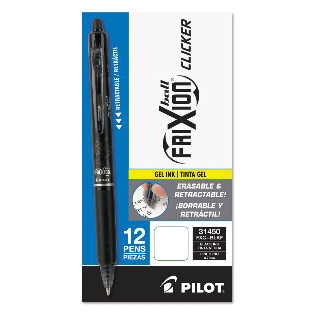 PILOT FriXion Clicker Erasable Gel Ink Pens, 0.7mm, Black Ink, 12-Pack