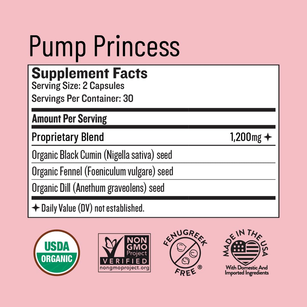 Legendairy Milk Pump Princess Lactation Supplement, Fenugreek Free, 60 Ct | 1200 mg Organic Black Cumin, Fennel and Dill Support For Milk Supply and Digestion; Fenugreek-Free Breastfeeding Supplement