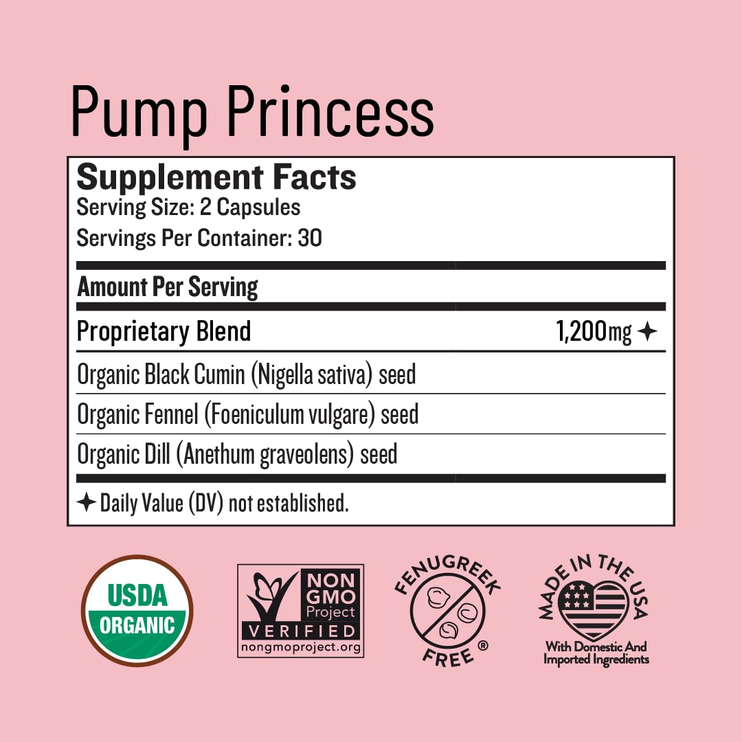 Legendairy Milk Pump Princess Lactation Supplement, Fenugreek Free, 60 Ct | 1200 mg Organic Black Cumin, Fennel and Dill Support For Milk Supply and Digestion; Fenugreek-Free Breastfeeding Supplement