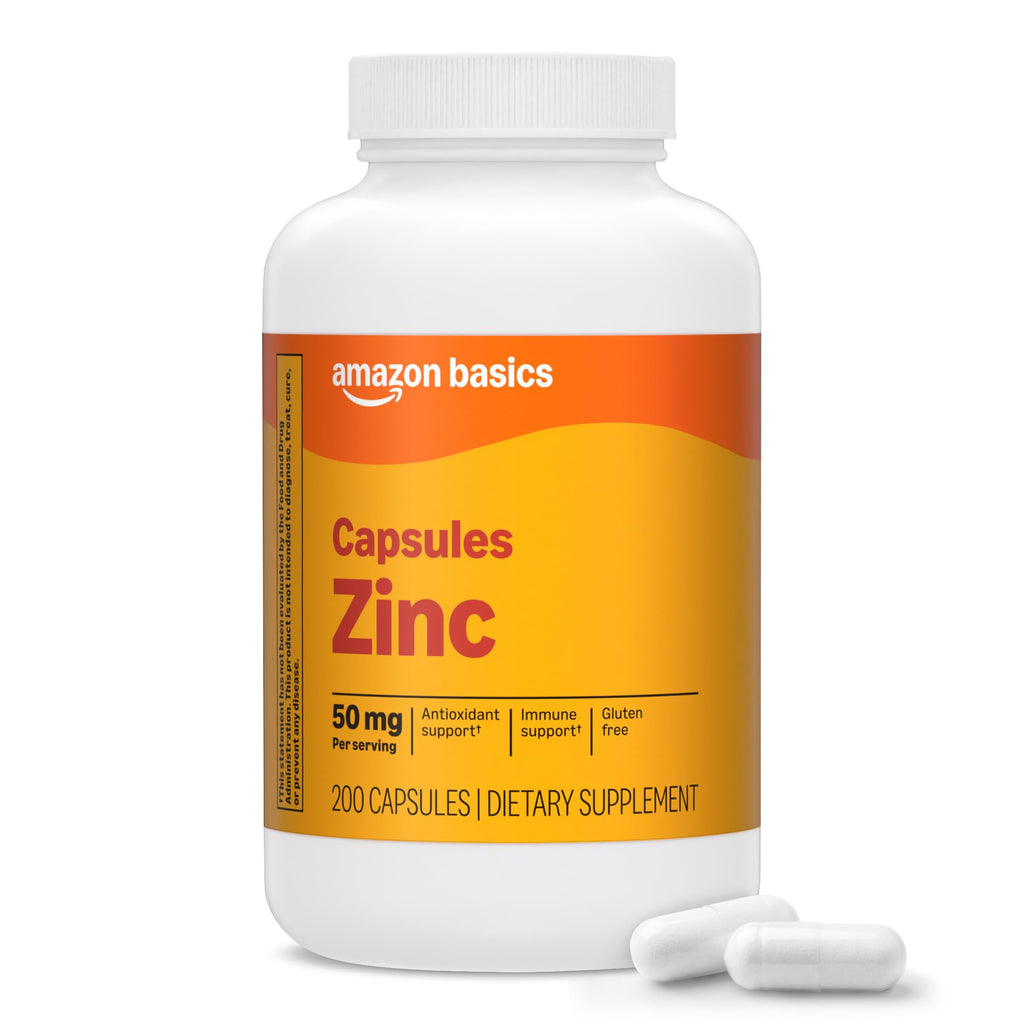 Amazon Basics Zinc Capsules, 50 mg, 200 Count