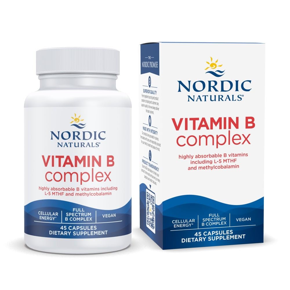 Nordic Naturals Vitamin B Complex, Energy Metabolism - 45 Capsules | 8 essential B vitamins: B1 Thiamine, B2 Riboflavin, B3 Niacin, B6, B12, B9 Folate, B7 Biotin, B5 Pantothenic Acid. Non-GMO