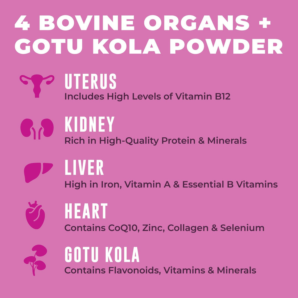 Left Coast Performance Beef Organ Supplement for Women, 120 Capsules | Beef Liver, Kidney, Heart and Uterus Tissue - Supports Women's Energy & Health - Grass Fed, Pasture Raised, 3rd Party Tested