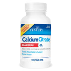21st Century Calcium Citrate Plus D Maximum Caplets, 120 Count | Maximum-Strength Highly Absorbable Calcium Citrate with Vitamin D3, Compare VS. Citracal +D3 Maximum, Gluten Free