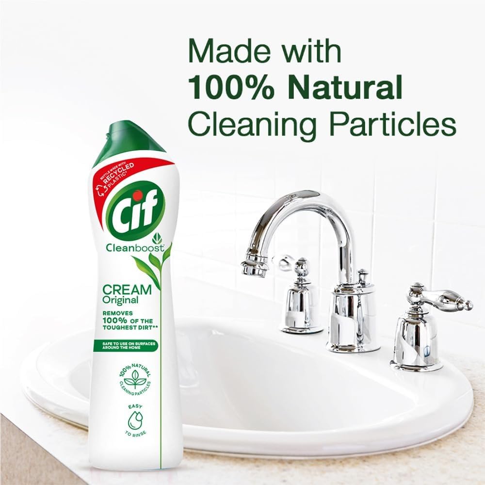 Cif Original Multipurpose Surface Cleaner Cream for Kitchen & Bathroom, Ocean Breeze Scent, 100% Dirt Removal with Natural Cleaning Particles, 2x500ml
