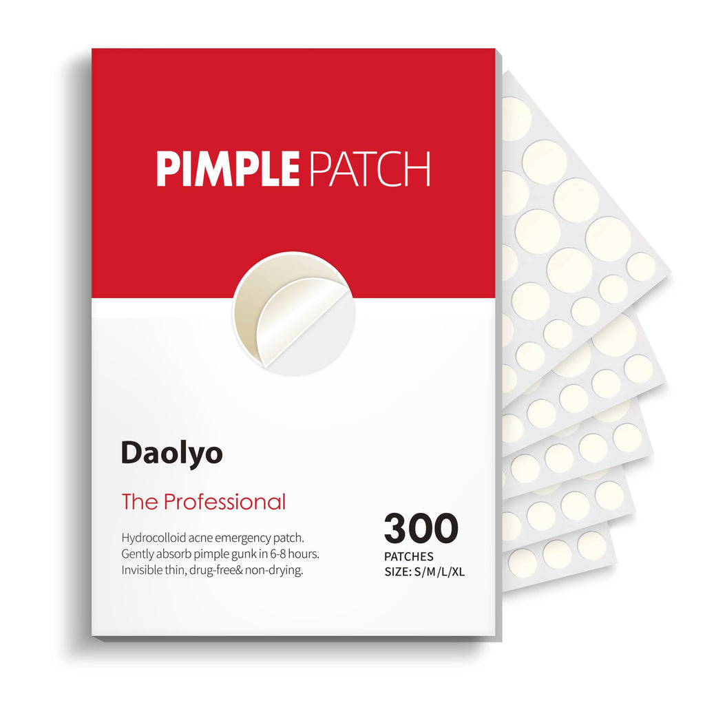 Daolyo Pimple Patches for Face, 4 Size 300 Counts Hydrocolloid Acne Patches | Pimple Patches for Covering Zits and Blemishes, Spot Stickers with Salicylic Acid, Tea Tree Oil & Calendula Oil