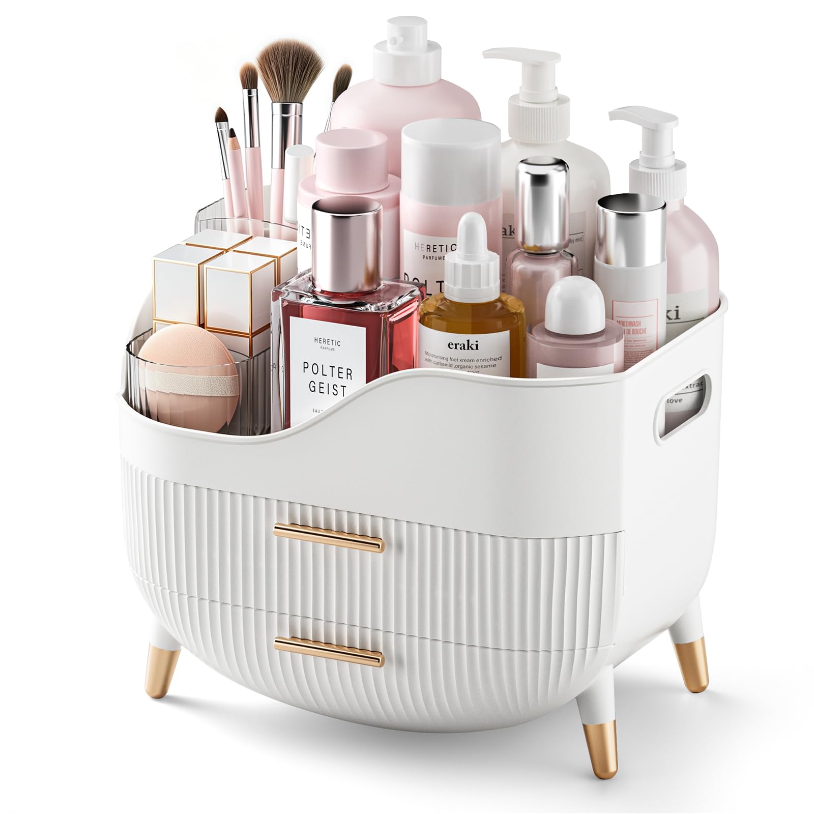 Pajiriona Makeup Organizer with Drawers, Green Skincare Organizer for Vanity, Storage Box with Handle, Large Cosmetic Display Case for Dresser, Bathroom Countertop