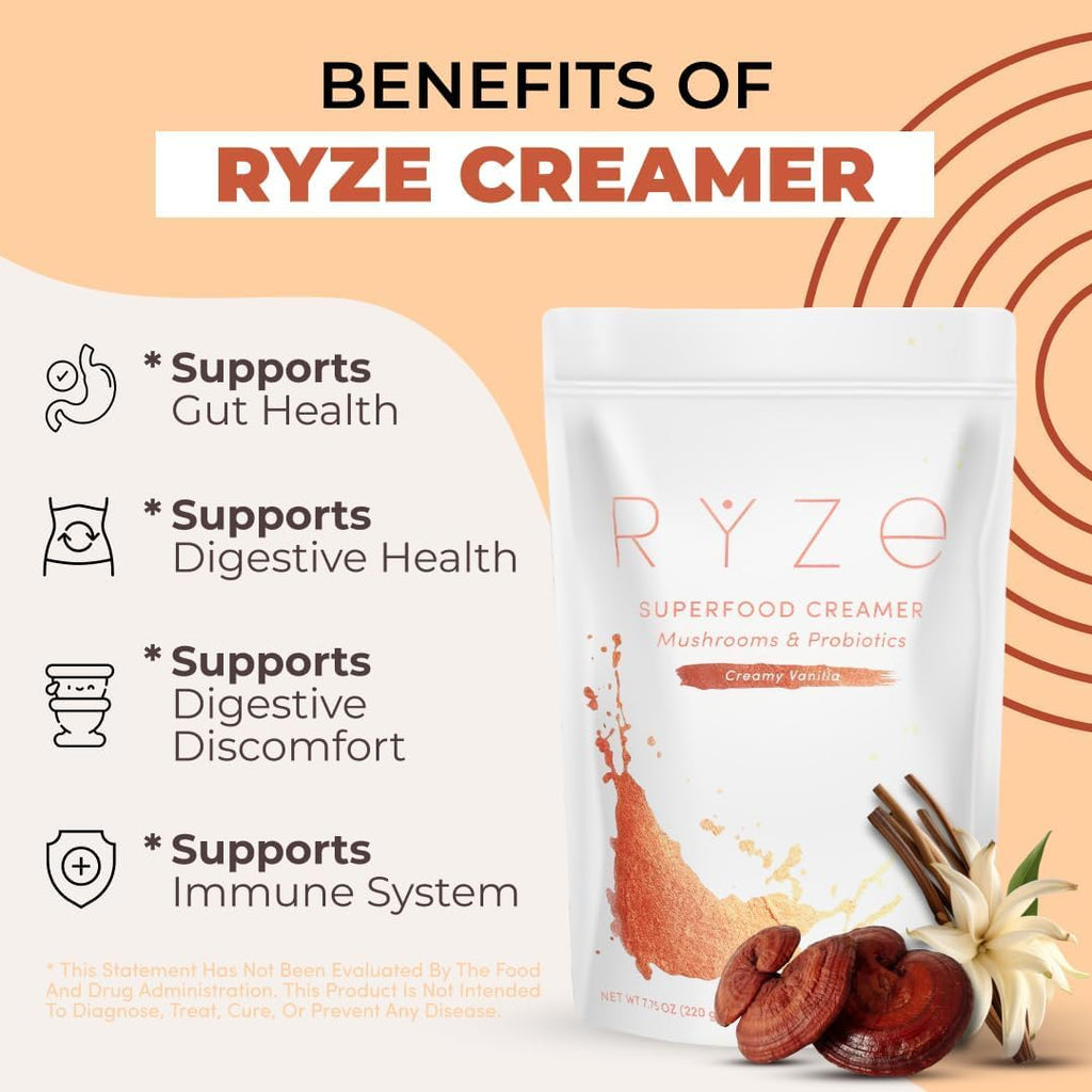 RYZE n Shine Bundle, Mushroom Coffee & Probiotic Creamer, 30 Servings | Medium Roast, 6 Organic Adaptogenic Mushrooms like Lion's Mane, Turkey Tail & Cordyceps, Supports Energy, Focus & Gut Health