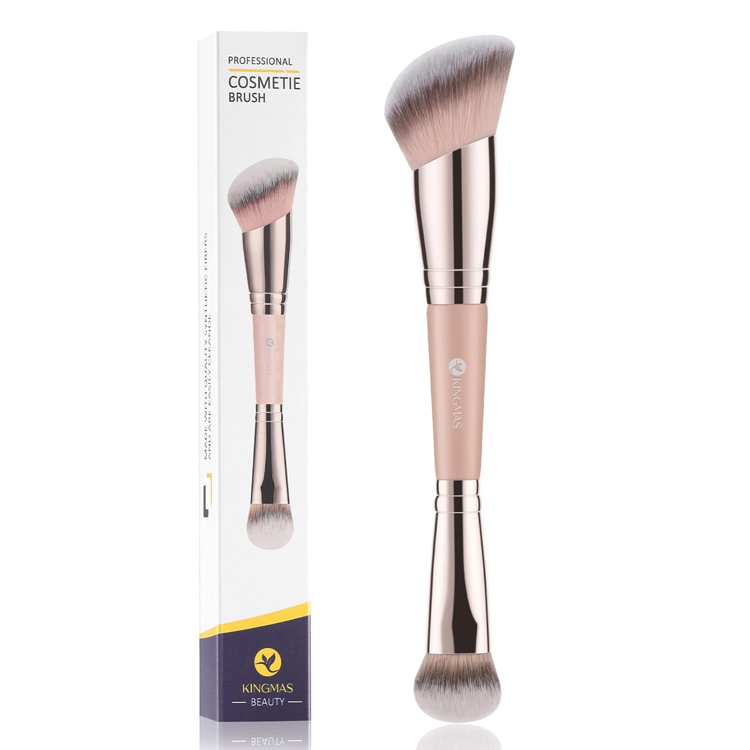Buy now KINGMAS Foundation Makeup Brush, Double-ended Angled/Round Top Contour Brush for Beauty Blending Liquid Powder, Concealer Cream Cosmetics Blush Makeup Brush (Brown) Pink at indiglob india