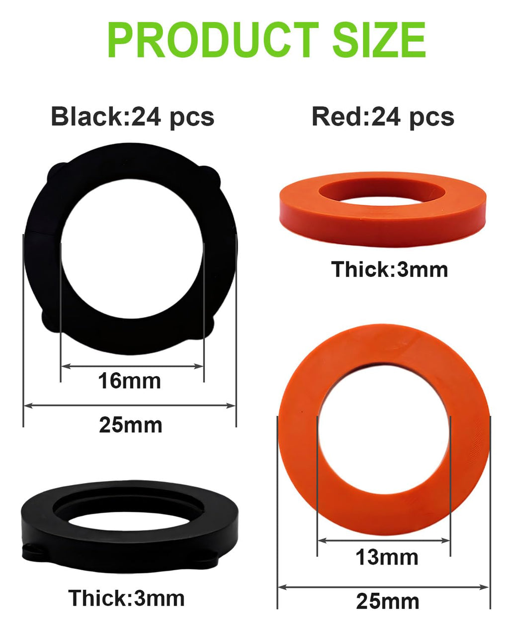 48 Pcs Garden Hose Washers with Self-Locking Tabs, Leak-Proof, Black & Red