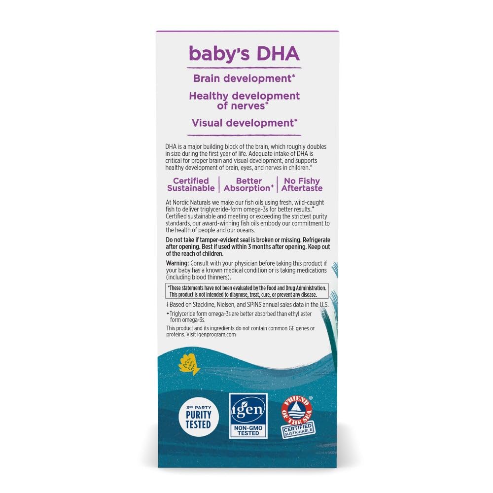 Nordic Naturals Baby’s DHA, 1050 mg Omega-3 + 300 IU Vitamin D3-2 oz | Supports Brain, Vision & Nervous System Development in Babies - Non-GMO - Servings May Vary