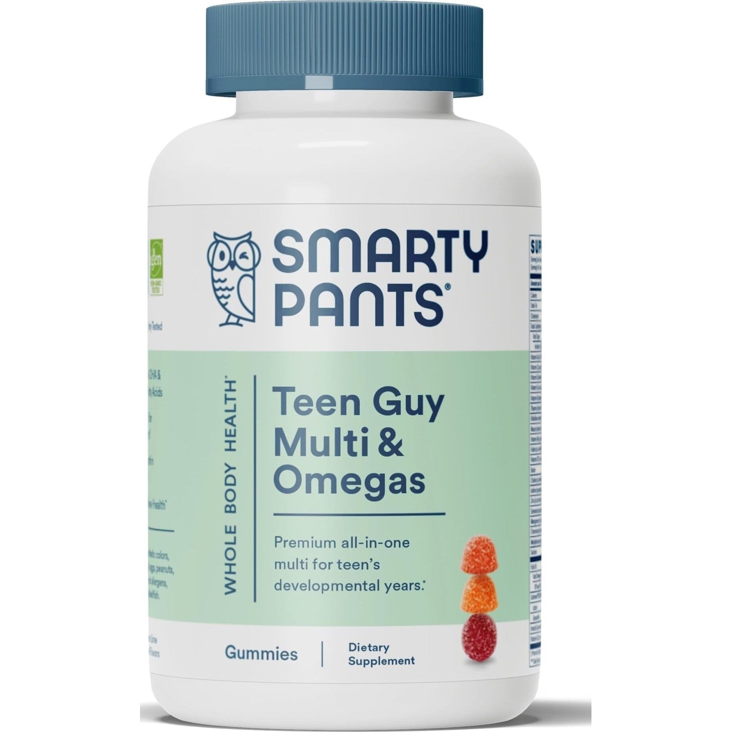 SmartyPants Teen Guy Plus Multi & Omegas Multivitamin Gummies with Omega 3 DHA/EPA, Vitamins D3, C, B12, B6, A, K, Zinc, Folate, Gluten Free, Clean Label, Pineapple Orange, 60 Gummies (30 Day Supply)