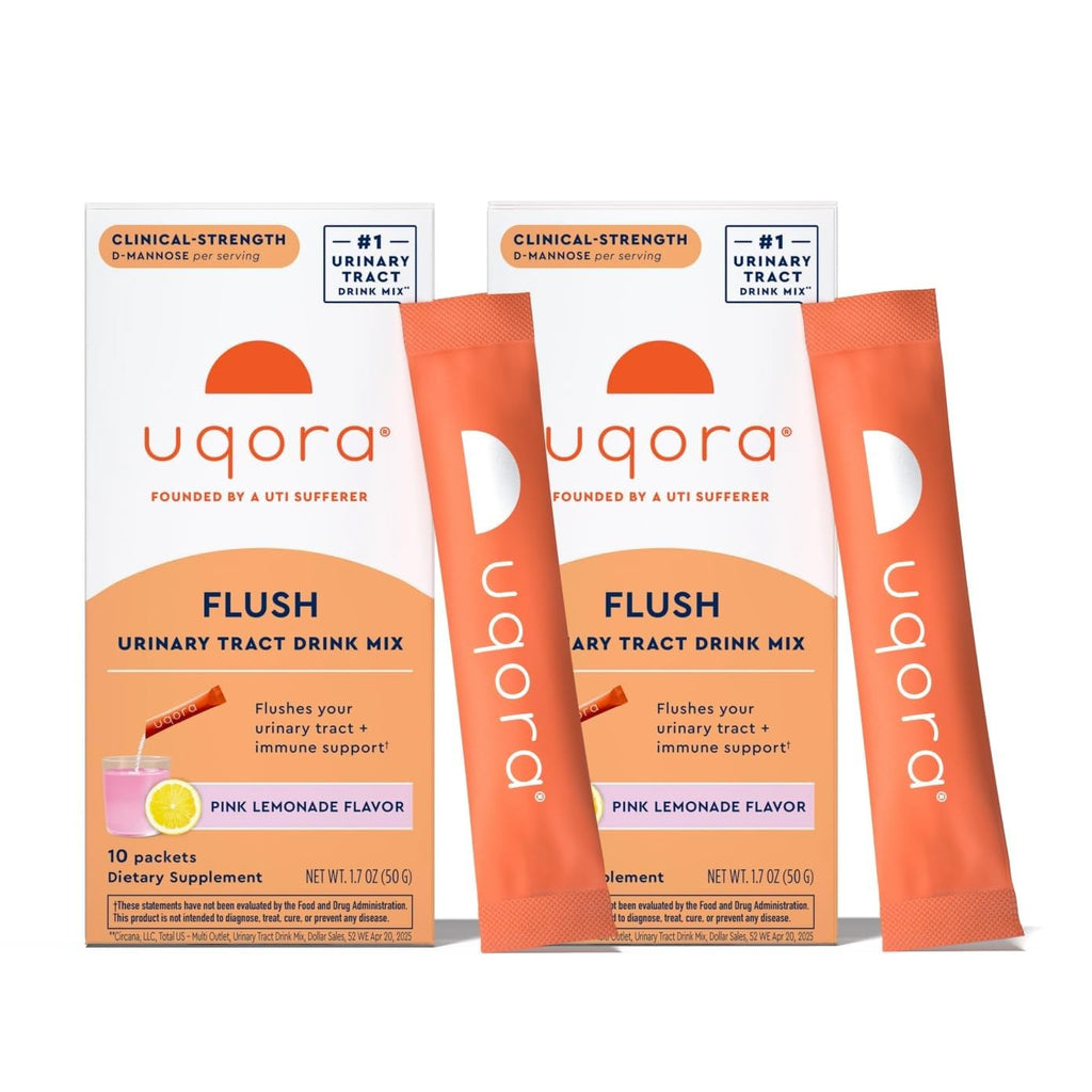 Uqora Flush, Urinary Tract Support, Pink Lemonade, 10 Packets | Urinary Tract Support* with D-Mannose, Vitamin C, B6, Potassium, Magnesium, and Calcium, Gluten-Free and Vegan