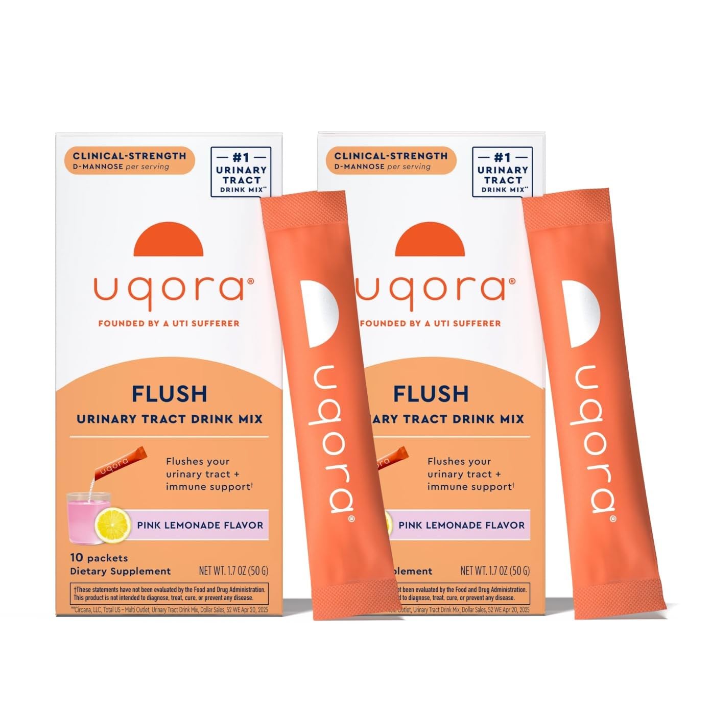 Uqora Flush, Urinary Tract Support, Pink Lemonade, 10 Packets | Urinary Tract Support* with D-Mannose, Vitamin C, B6, Potassium, Magnesium, and Calcium, Gluten-Free and Vegan