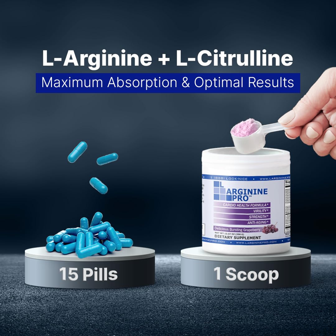 5,500mg L Arginine + 1,100mg Citrulline | Nitric Oxide Booster |Supports Pre Workout Energy, Blood Flow & Circulation, Grape (30 Servings)