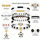 NextArt Soccer Bracelets for Girls, 6PCS Stackable Soccer Beaded Bracelet Set, Soccer Jewelry Gifts for Players, Daughters, Teammates, Team Game Day Accessories.