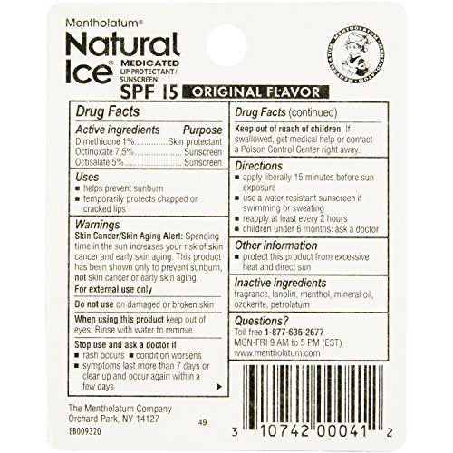 Buy now Mentholatum Natural Ice Original Medicated Lip Balm, Hydrating Lip Care for Dry, Chapped Lips, Moisturizing Formula with SPF 15 Helps Prevent Sunburn, Protection for Smooth, Soft Lips (Pack of 12) at indiglob india