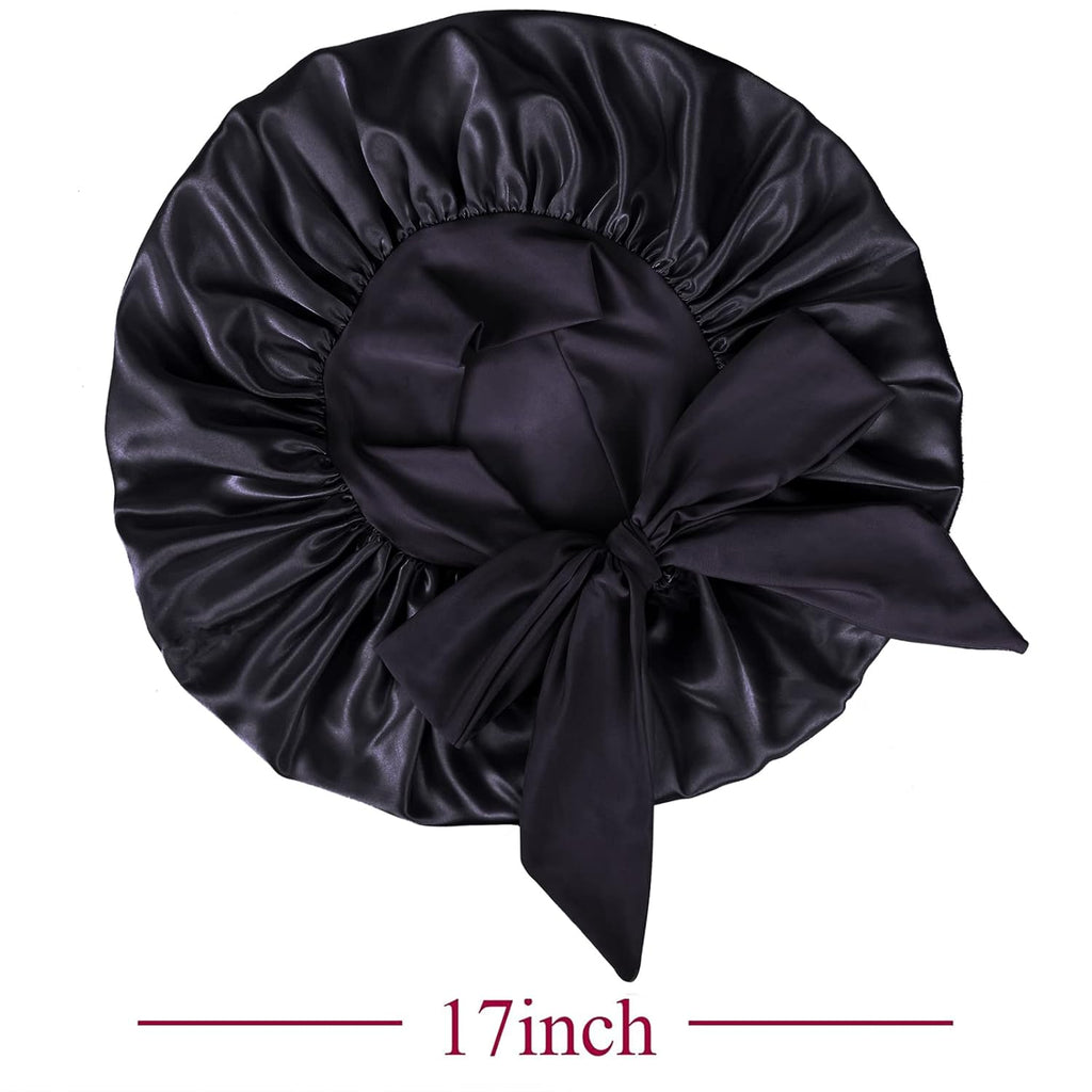 Buy now Satin Bonnet Silk for Hair Sleeping: Women Tie Bonnets Adjustable Night Cap Jumbo Size Comfortable Wide Band for Braids Curly Long Hair (Black) at indiglob india