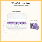 Conair Ceramic Hot Rollers, 1 3/4" & 1 1/2" Rollers, Lavender, 12 Count | Heated hair rollers in 2 jumbo sizes heat in 85 seconds to create long-lasting volume on shoulder-length hair and beyond