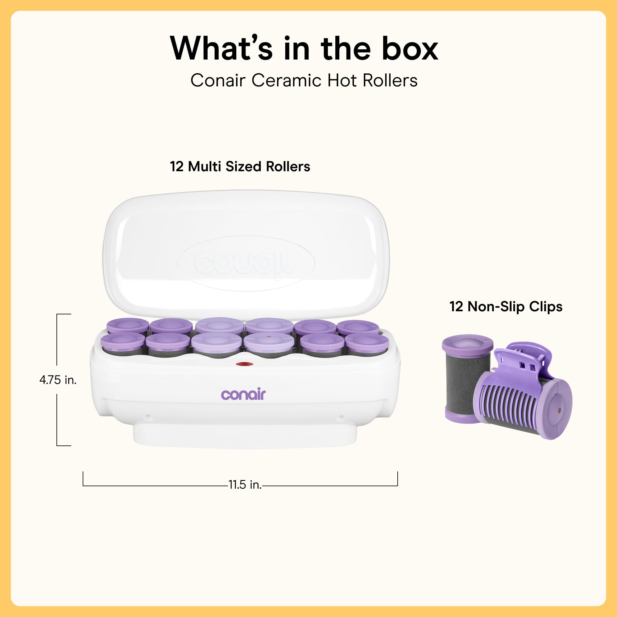 Conair Ceramic Hot Rollers, 1 3/4" & 1 1/2" Rollers, Lavender, 12 Count | Heated hair rollers in 2 jumbo sizes heat in 85 seconds to create long-lasting volume on shoulder-length hair and beyond