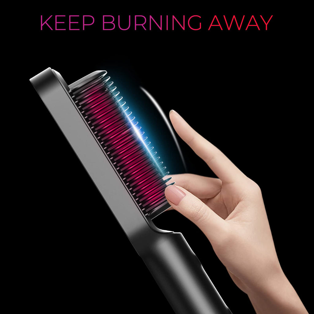 TYMO Hair Straightener Brush, Hot Comb Hair Straighteners for Women | Hair Straightener Comb, Straightening Brush with 5 Heat Settings, 20s Fast Heating & Dual Voltage, Black