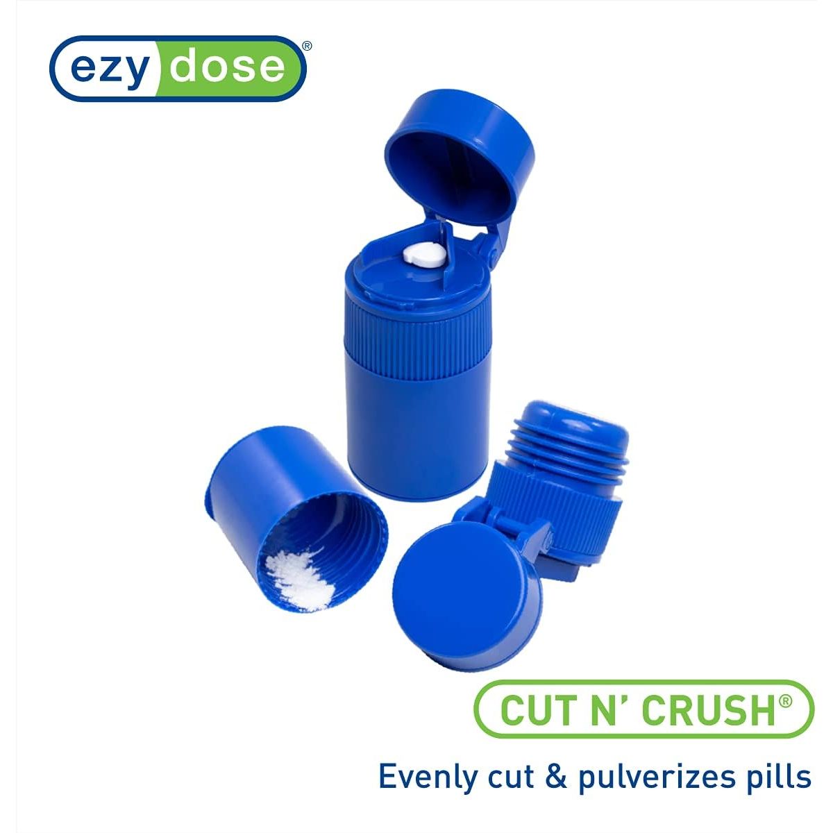 Buy now EZY DOSE 3 Compartment Pill Crusher, Cutter and Grinder, Daily Usage, Safely Cut Pills, Vitamins, Tablets, Accurate and Easy Cutting, Stainless Steel Blade, Removable Drinking Cup, Blue, BPA Free at indiglob india