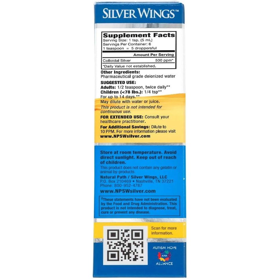 Buy now Natural Path Silver Wings Colloidal Silver 500PPM, Amber Brown Liquid Immune Support, 1 Fl Oz (Pack of 1) at indiglob india