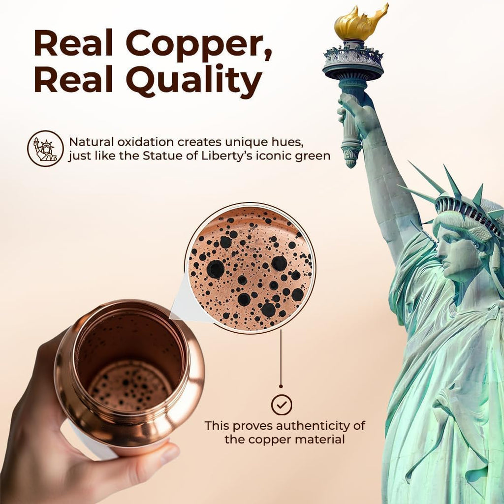 99.97% Pure Copper Water Bottle 34oz/1000ml, Handmade Hammered Copper Bottle, Ayurvedic Drinking Water Vessel, Heavy Duty & Leak-Proof