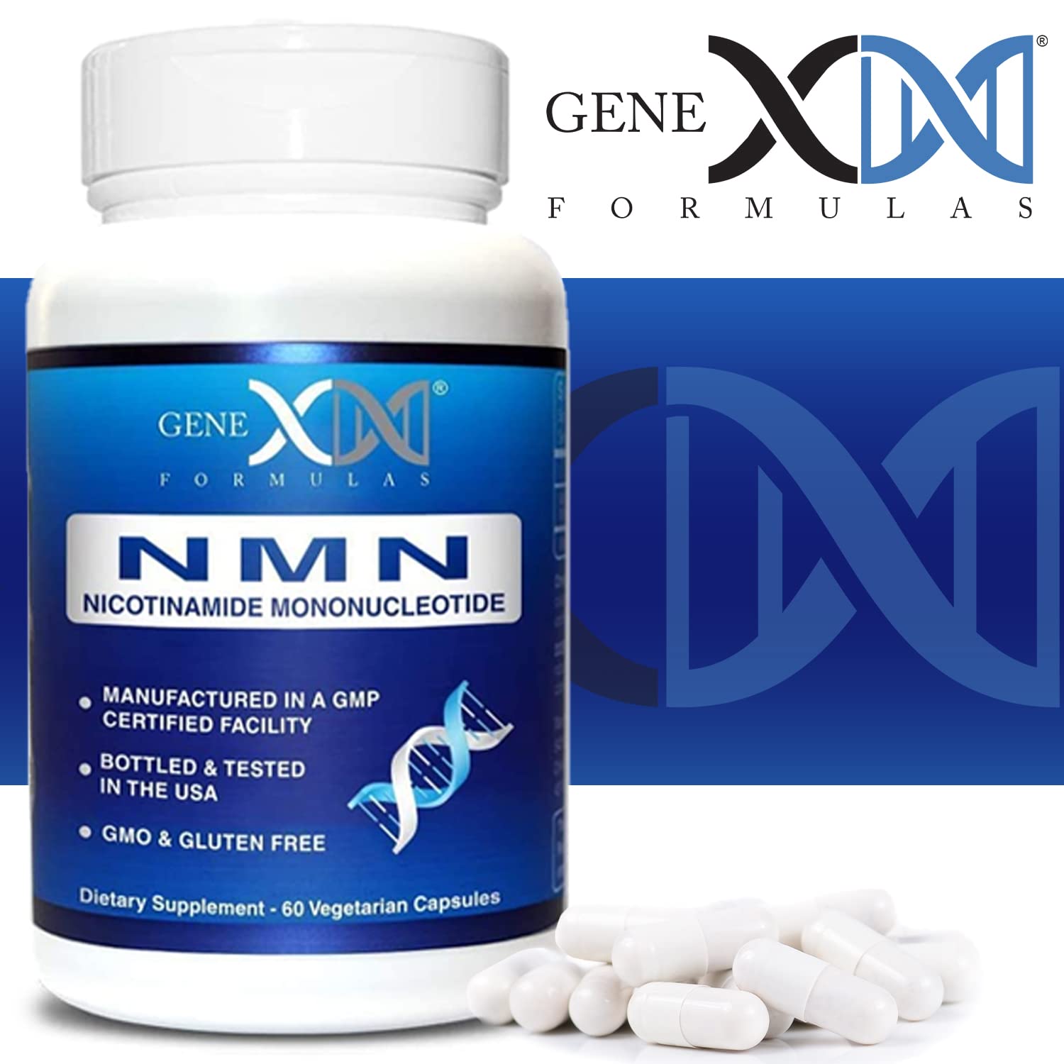 Genex Formulas NMN 250 mg Dose Stabilized Form 99% Pure Supplement 60 Caps | NMN Supplement for Cellular Energy, Increased NAD Levels, DNA Repair, and Healthy Aging, GMP Certified, 30 Day Supply