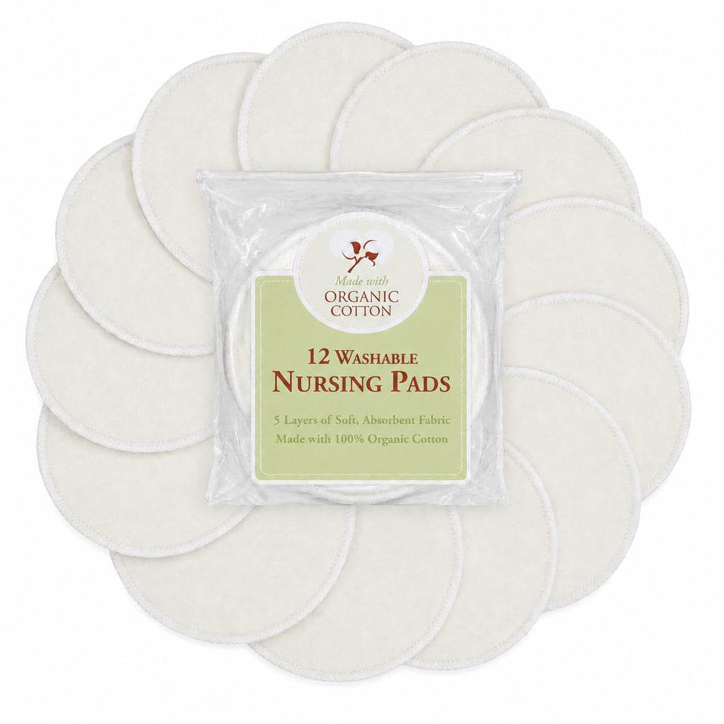 TL Care Nursing Pads Made with Organic Cotton - Soft, Breathable, Absorbent & Washable, Natural Color, 12 Count