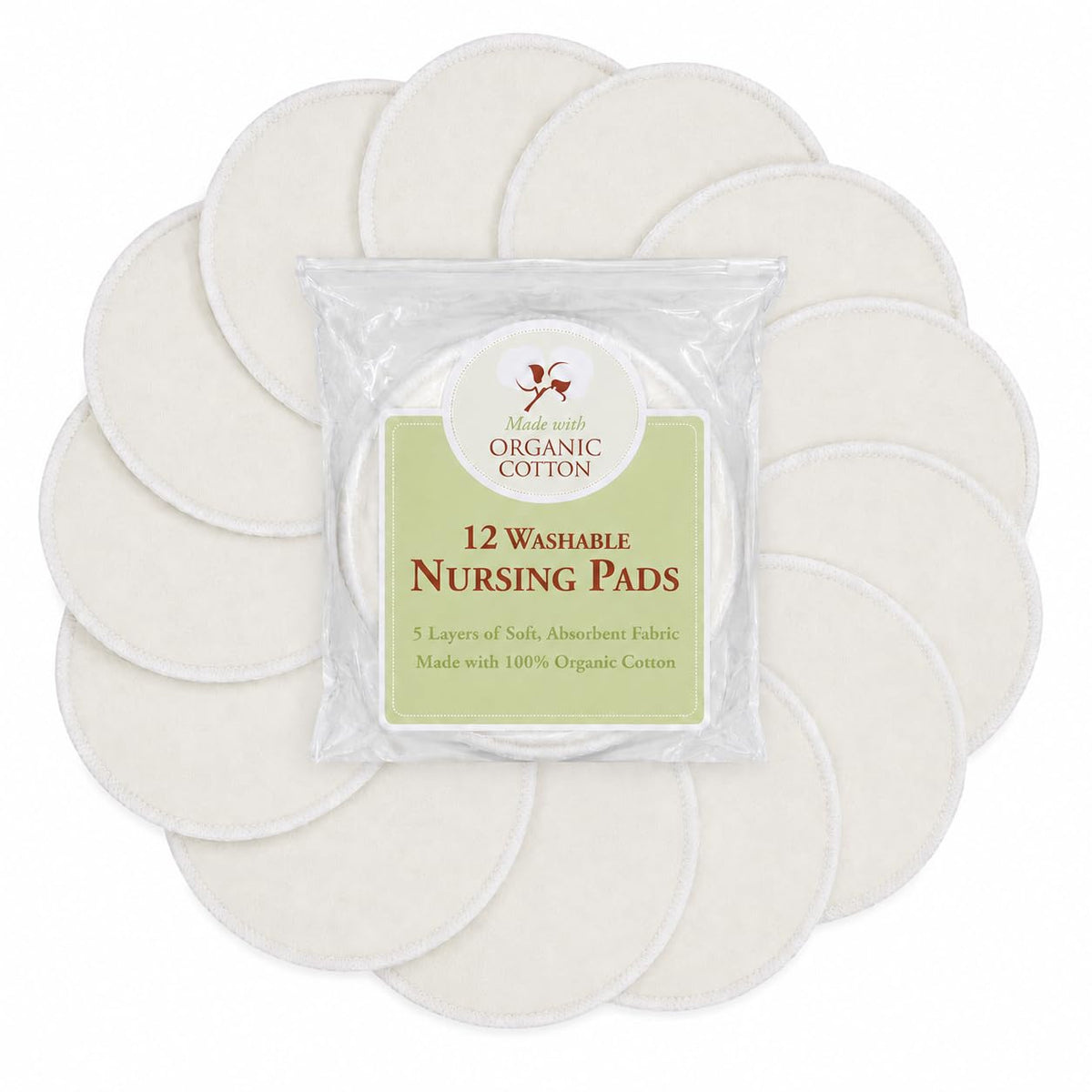 TL Care Nursing Pads Made with Organic Cotton - Soft, Breathable, Absorbent & Washable, Natural Color, 12 Count
