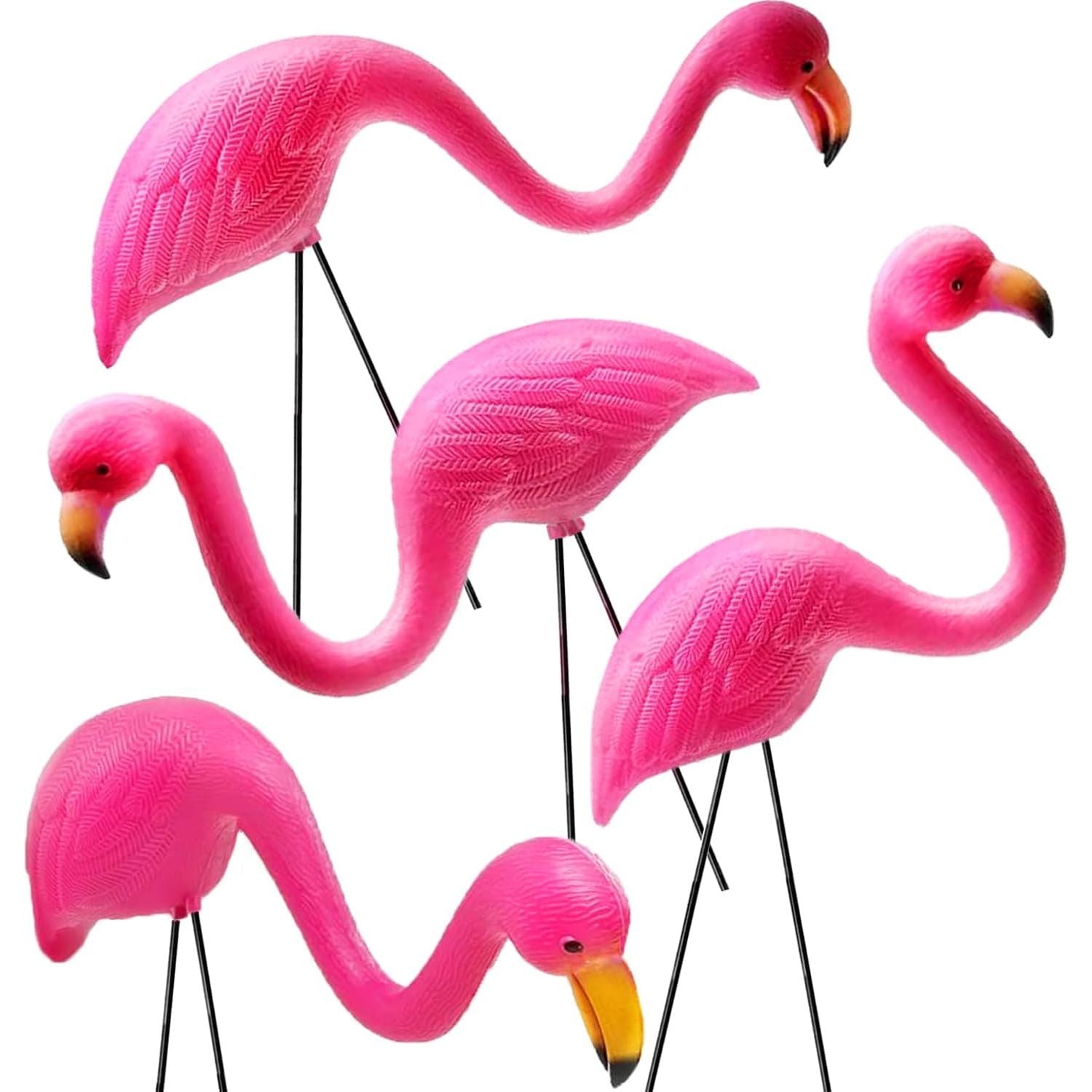 Buy now GIFTEXPRESS Pink Flamingos Yard Decorations - 4 Pack Small 14" Tall Plastic Flamingo Statue w/Metal Stakes - Lawn Ornaments & Garden Decor for Outdoor Parties Default at indiglob india