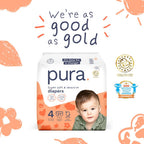 Pura Baby Diapers Size 4 (22-32 lbs) 108 Count Sensitive Skin