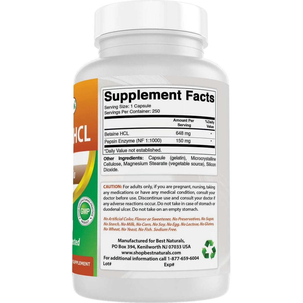 Buy now Best Naturals Betaine HCL 648 mg 250 Capsules at indiglob india