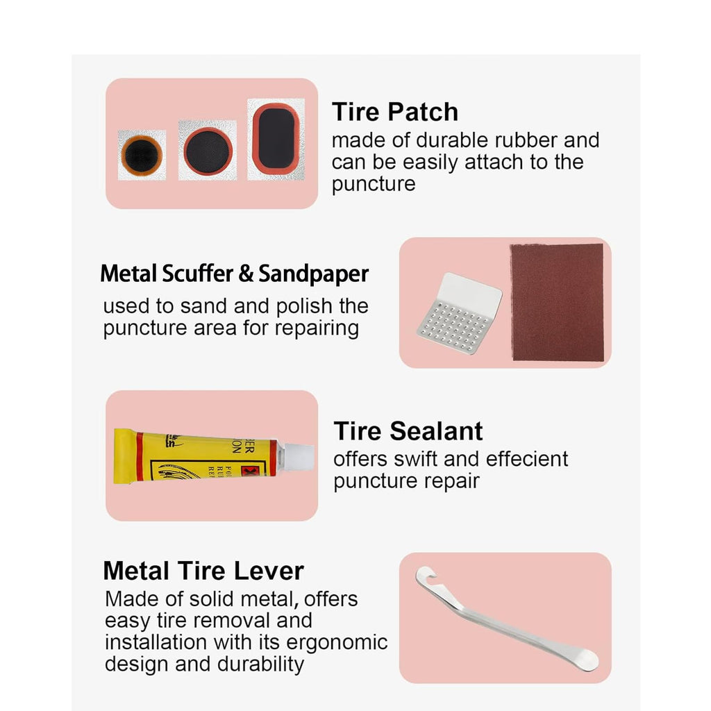 Bike Inner Tire Patch Repair Kit, with 24 PCS Vulcanizing Patches, Portable Storage Box, Metal Rasp and 2 Premium Metal Tire Levers - Also for Road Mountain Bicycle Travel