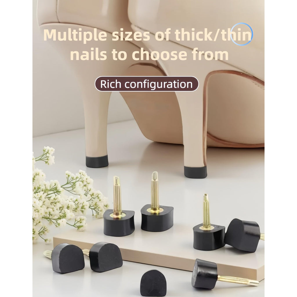 10 Pairs High Heel Tips Replacement - U/Cap Style, 2.4mm & 3mm Metal Core, 5 Sizes (8-12mm) | Durable Non-Slip Heel Caps for Women's Shoes | Quiet, Quick DIY Installation (Black)