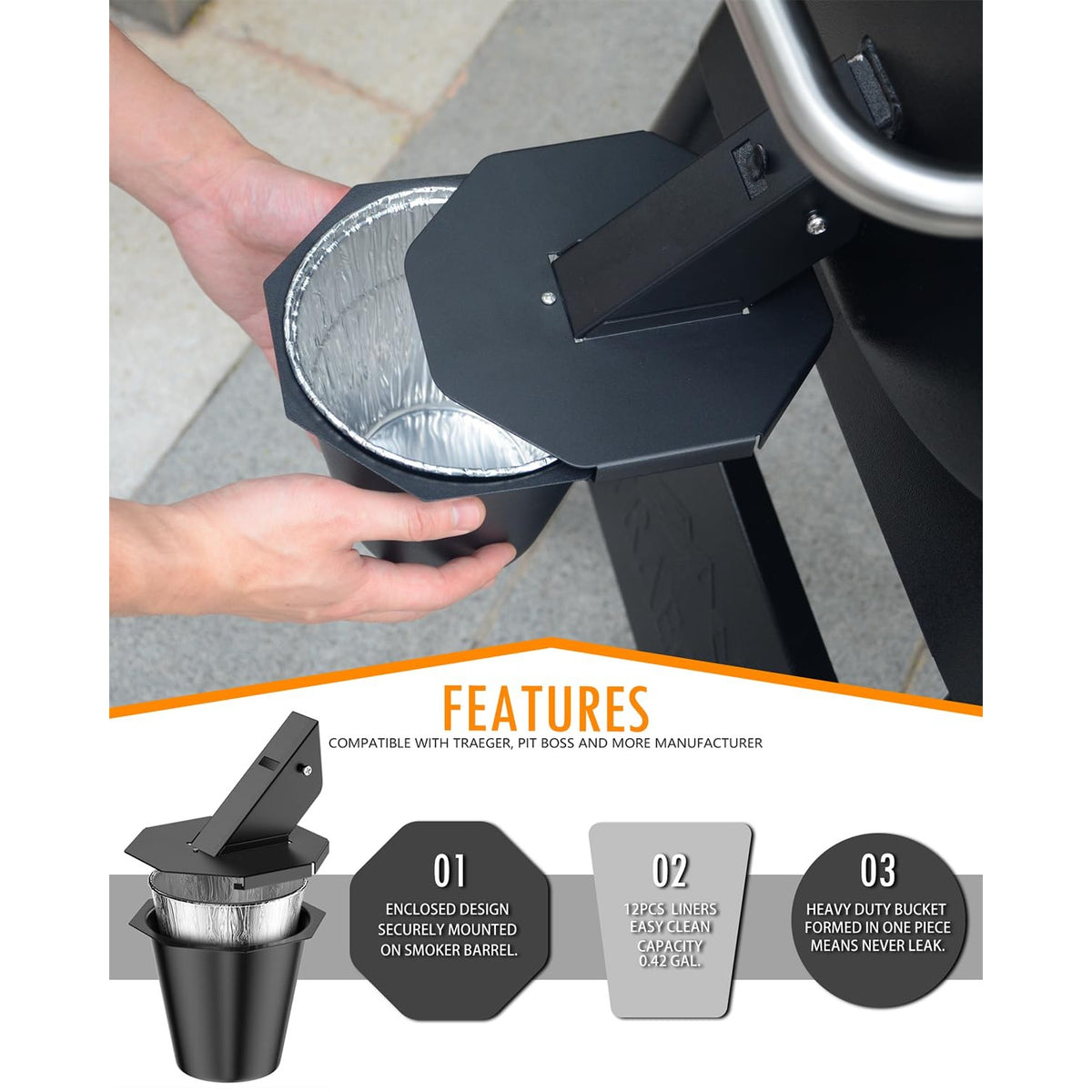 Upgraded Grease Bucket with Lid & 12PCS Liners, Grease Catcher for Bucket