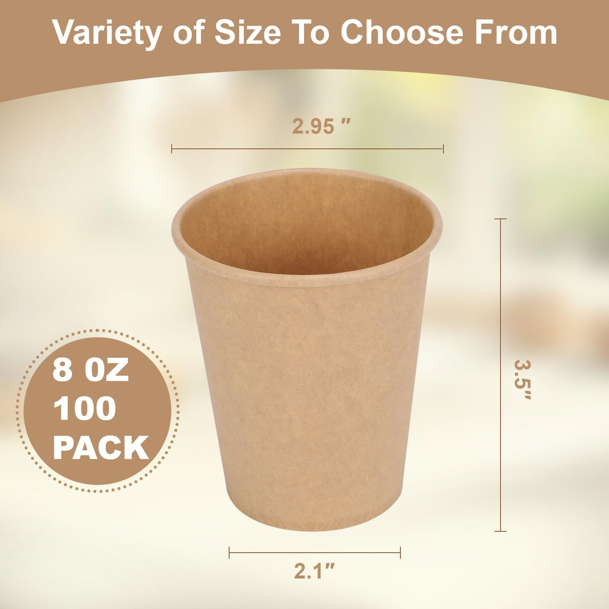 Disposable Cups, 100 Pack 8 Oz Kraft Paper Cups, Paper Coffee Cups, Disposable Cups 8 oz for Hot or Cold Beverage