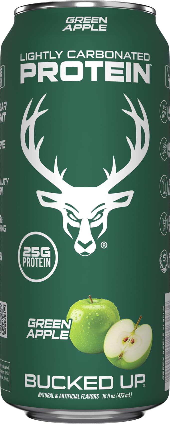 Bucked Up Lightly Carbonated Protein Soda | 25g Whey Isolate - Zero Sugar, Low Calorie, Caffeine Free, Clean Drink | Sparkling Protein Soda - 12 Pack, 16 oz Cans (Green Apple)