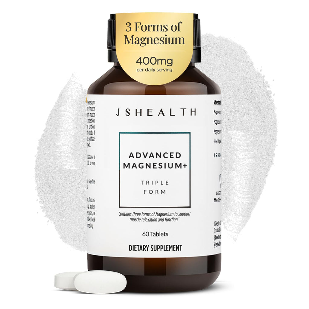 JSHealth Magnesium Supplement for Sleep. 400mg Triple-Form Glycinate | Made with Citrate, Amino Acid Chelate Developed By Nutritionist Jessica Sepel