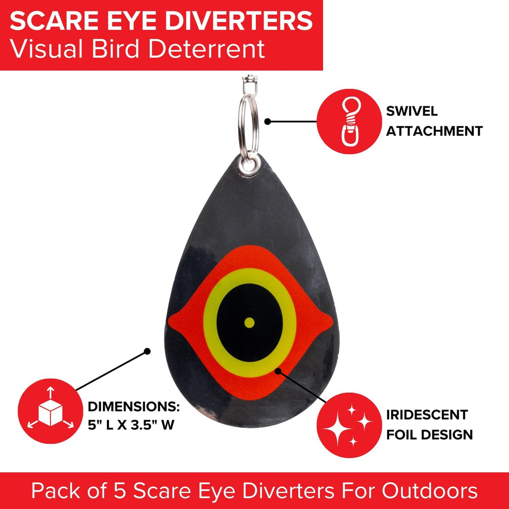Buy now Bird B Gone - Reflective Eye Bird Diverters - Set of 5 - Foil Deterrent Mimics Predator Eyes - Scares Birds Away - for Trees, Patios, Gazebos, Boats, Etc - Durable Outdoor Plastic - 360° Rotation at indiglob india