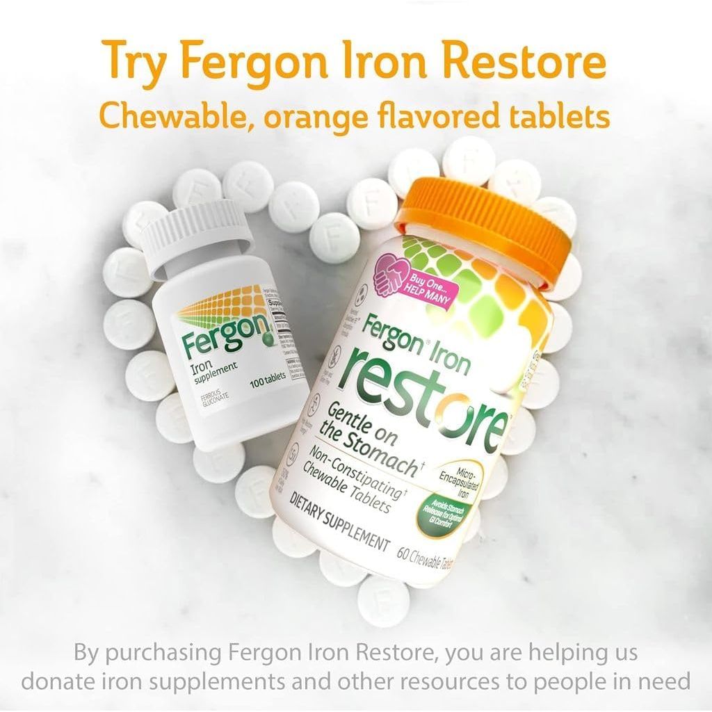 Buy now Fergon High Potency Iron Highly Soluble & Easily Digested, 27 mg Iron, 100 Tablets at indiglob india