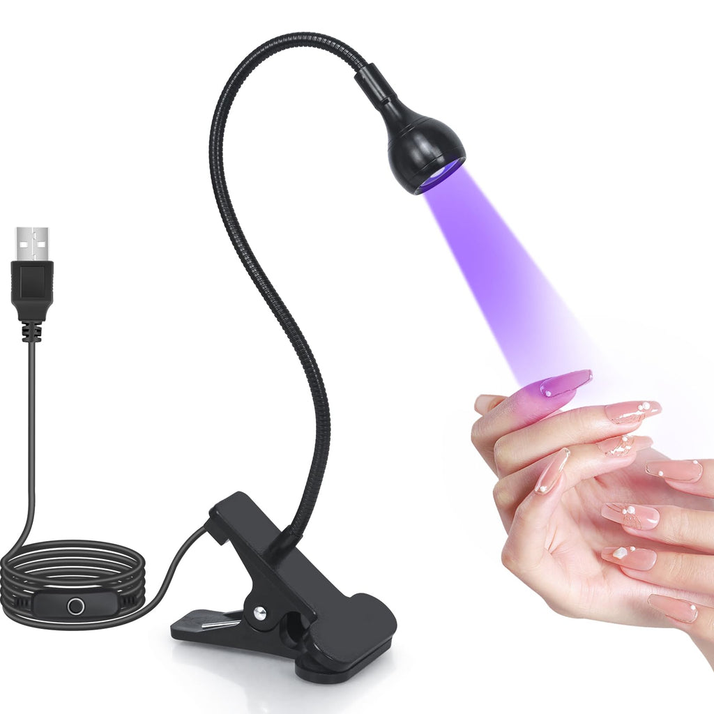 UV Nail Lamp - UV Light for Gel Nails, Flash Cure Lamp | LED Gooseneck Flash Cure Lamp for Nails, Manicure Dryer Black Light with Clamp, 365+395nm 5V 3W 4 Levels Dimming White