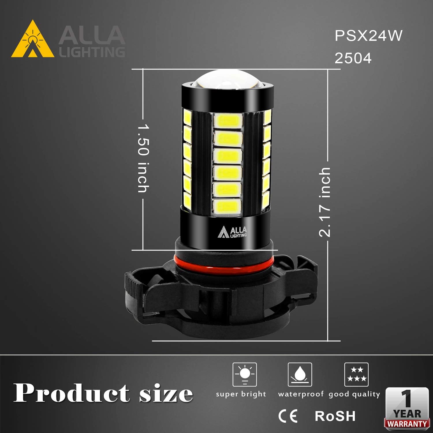 Buy now Alla Lighting Super Bright PSX24W 2504 LED Fog Light Bulbs, 6000K Xenon White 2800Lms 12276 Auto 12V Fog Lamps Replacement 5730 33-SMD LEDs at indiglob india