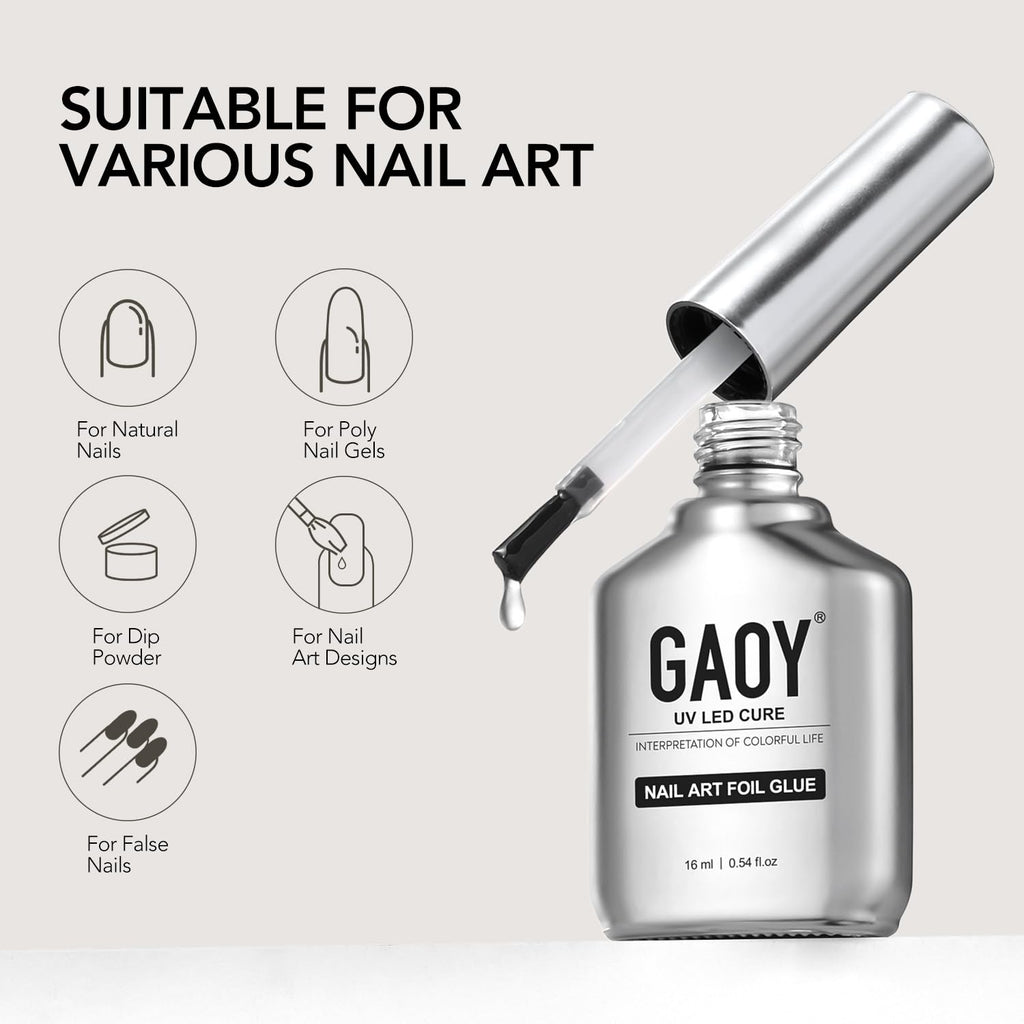 GAOY 16ml Nail Foil Glue, High Adhesion Foil Transfer Gel, UV Nail Polish | High Adhesion Formula, Works with Nail Foils, Nail Stickers & Stamping Plates, UV/LED Cure Required, Easy DIY Nail Art