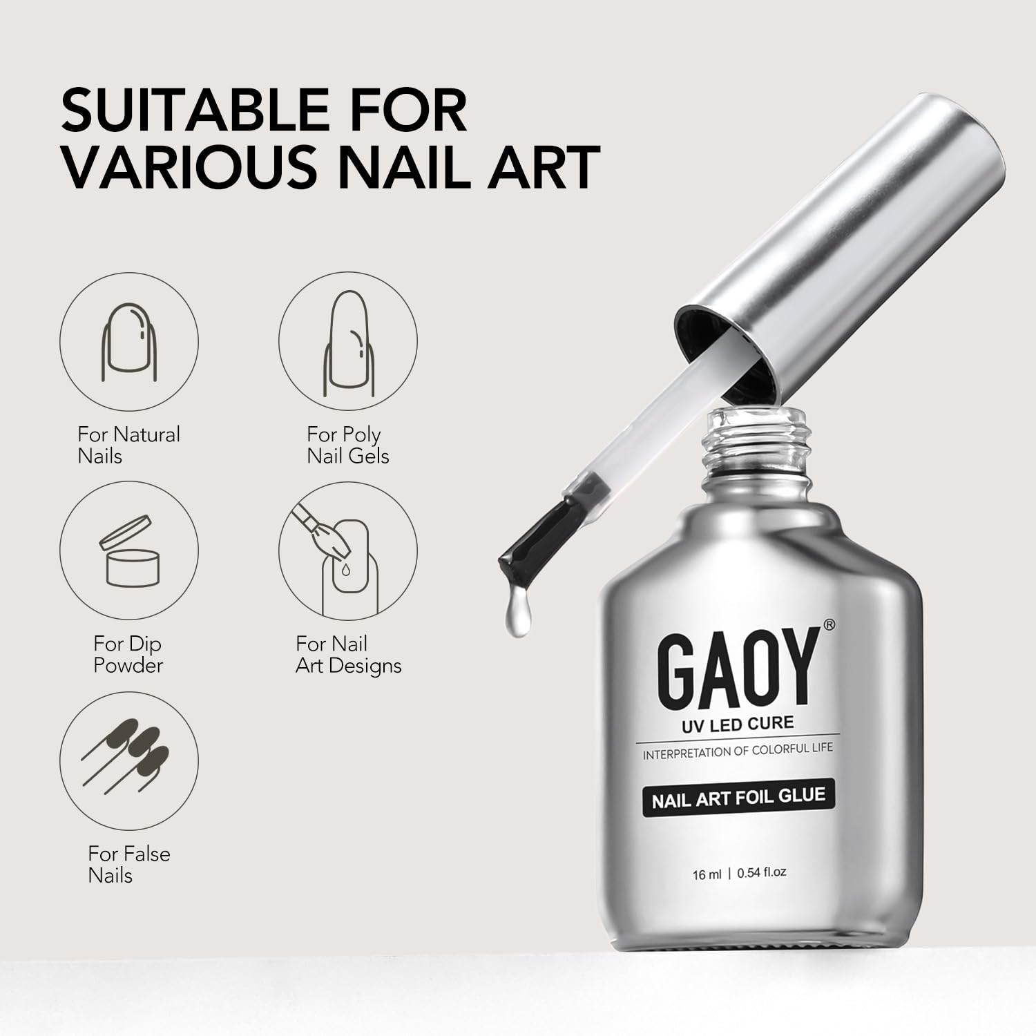 GAOY 16ml Nail Foil Glue, High Adhesion Foil Transfer Gel, UV Nail Polish | High Adhesion Formula, Works with Nail Foils, Nail Stickers & Stamping Plates, UV/LED Cure Required, Easy DIY Nail Art