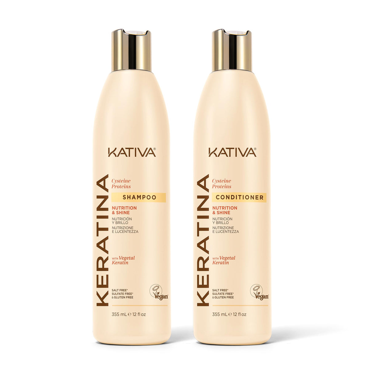 KATIVA Keratin Shampoo and Conditioner Set, Sulfate Free Formula for Damaged, Dry and Dull Hair, Nourishes, Softens and Adds Shine, 355 mL Each